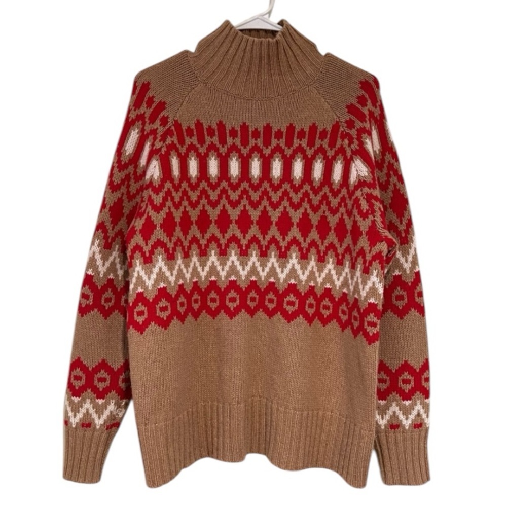 Vineyard Vines Wool Blend Knit Argyle Relaxed Holiday Winter Turtleneck Sweater